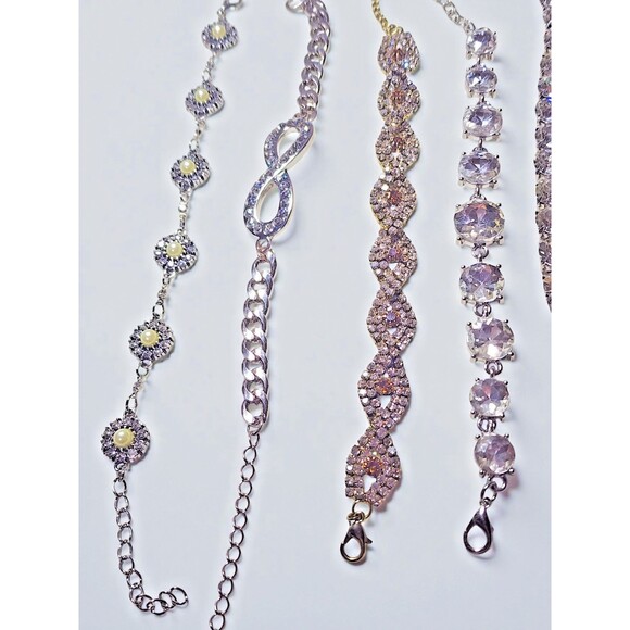 Lot of 8 Rhinestone Sparkle Bracelets – Silver Tone, Unmarked, Glam Jewelry - Picture 3 of 8